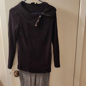 Rafaella Black Cowl Neck Sweater And Black And White Elastic Waist Pants Set.